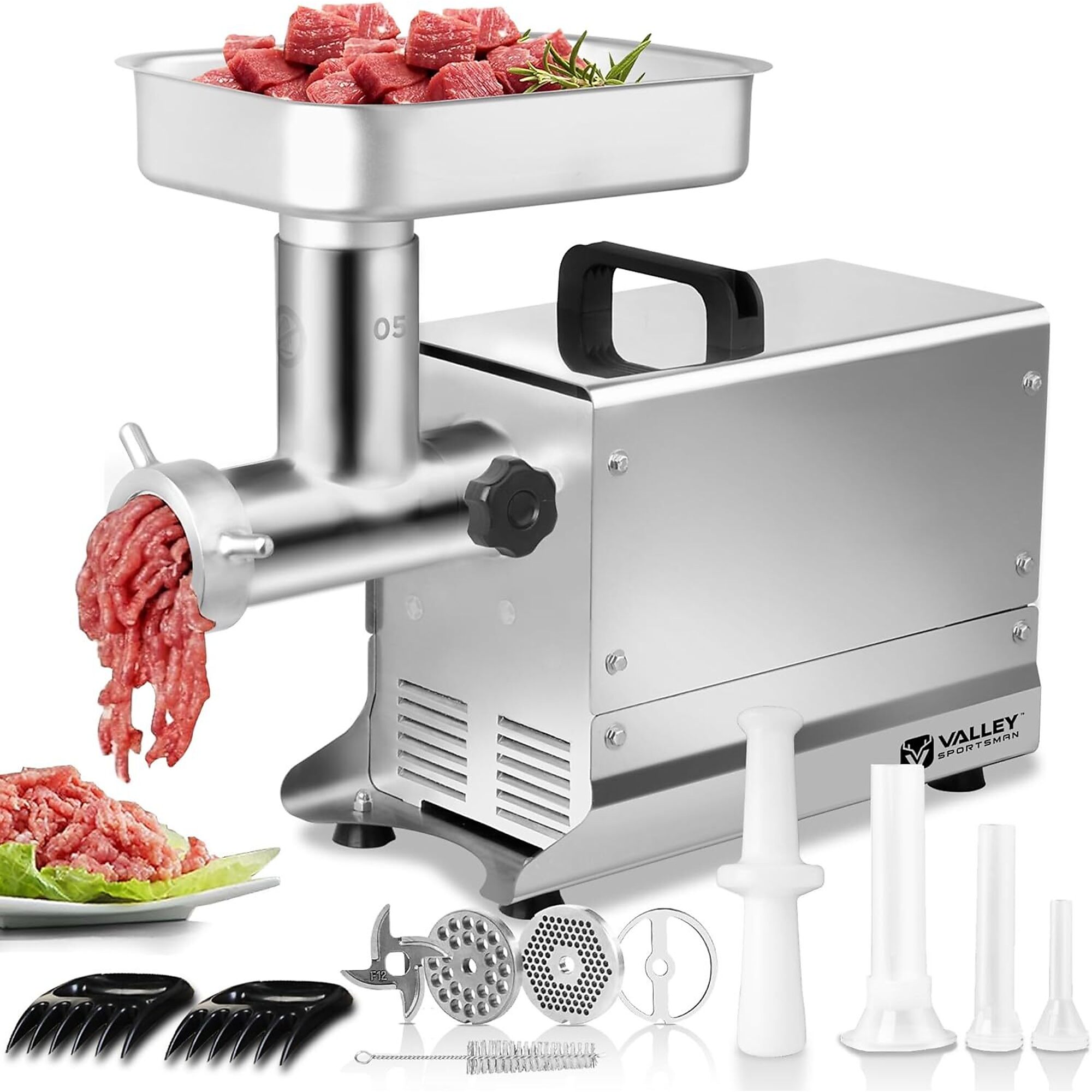 Commercial Electric Meat Grinder, 0.4 HP 300 lbs/hr, Stainless Steel Heavy Duty Meat Mincer, Sausage Stuffer, Meat Grinder Machine, Ideal for Commercial and Regular Home Use
